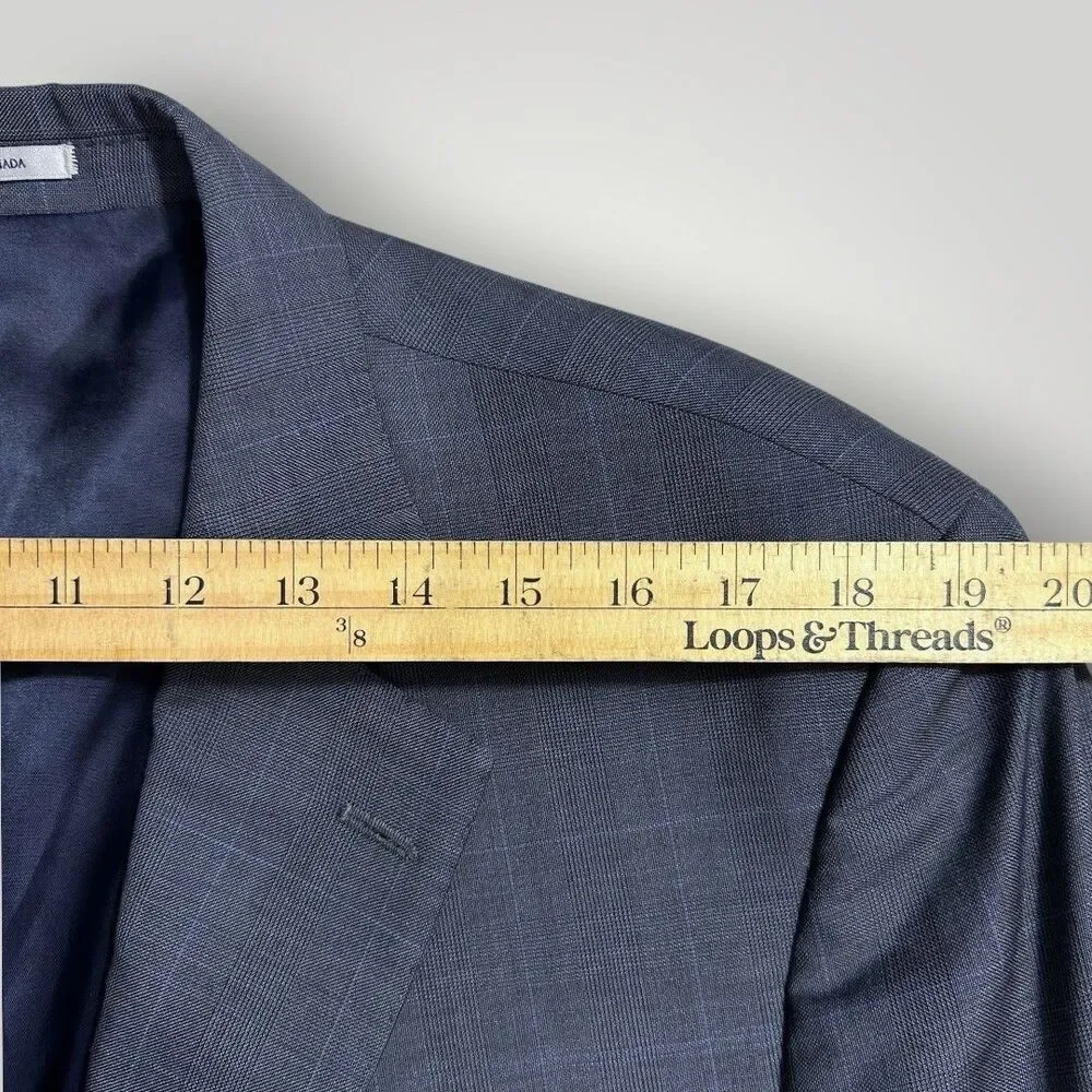 PETER MILLAR Mens Blazer Sport Coat Two Button Suit Jacket Wool Plaid 46R Navy